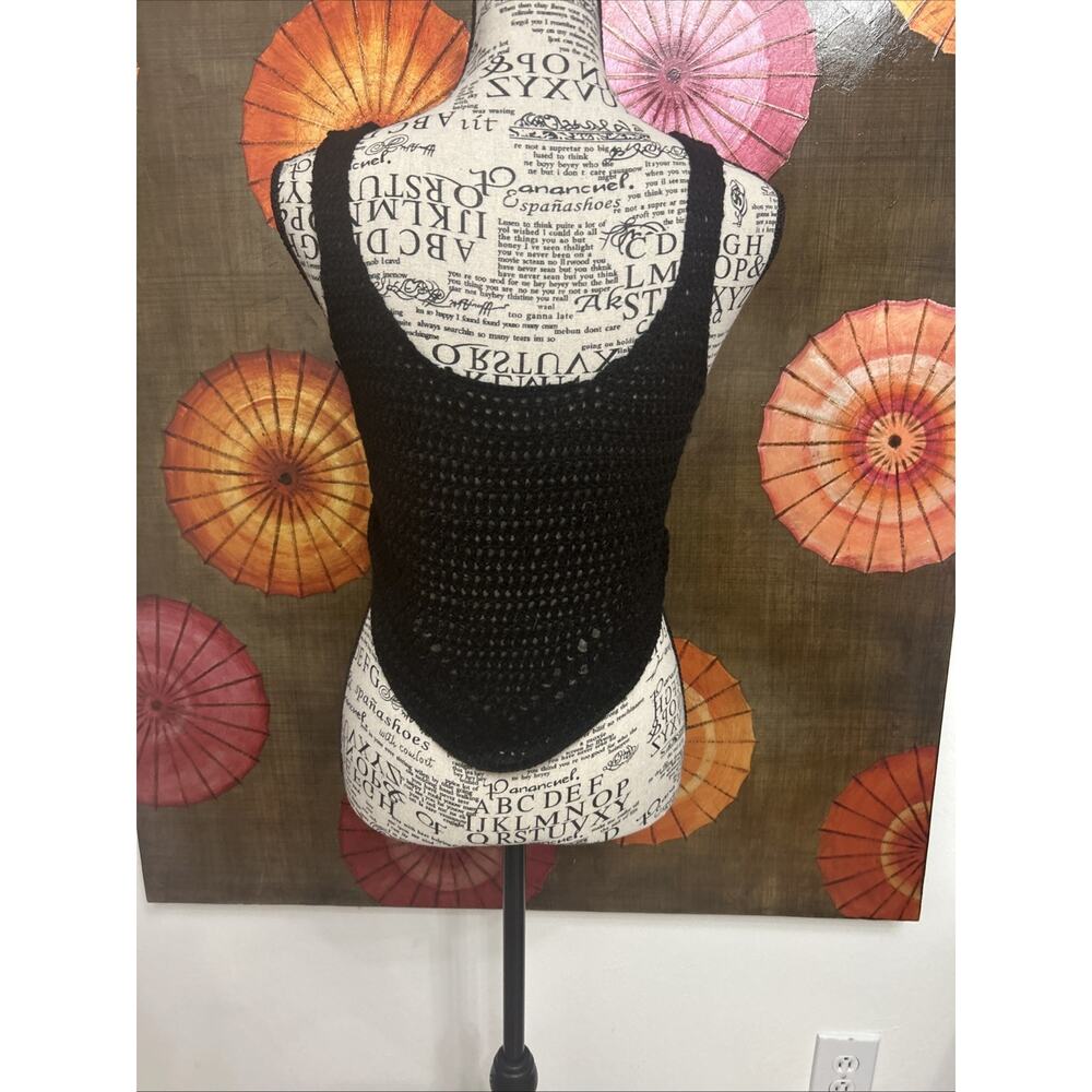 FCT With Love Top Black Knit Cropped Sheer Sleeveless Streetwear Grunge Glam Med - Picture 3 of 5